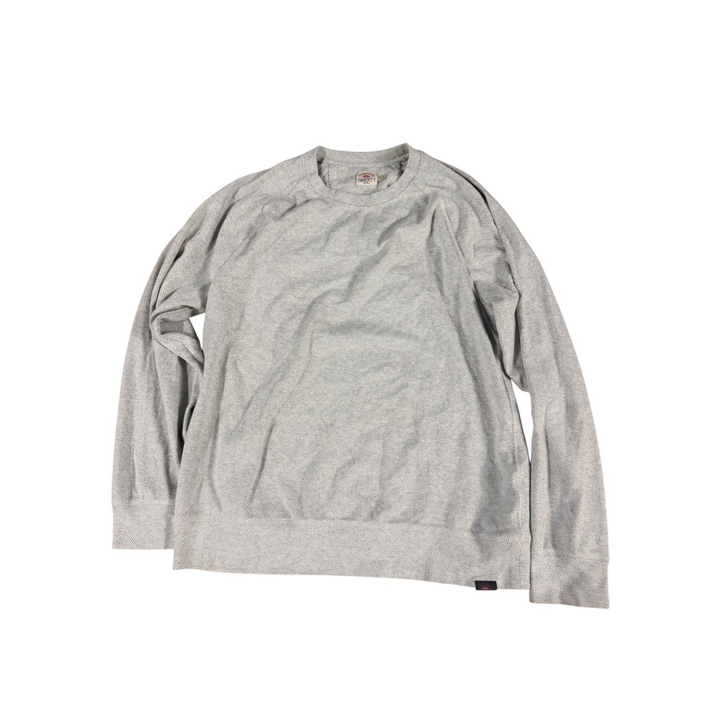 Faherty Mens Light Gray Organic Cotton‎ Blend Textured Crewneck Pullover Size L